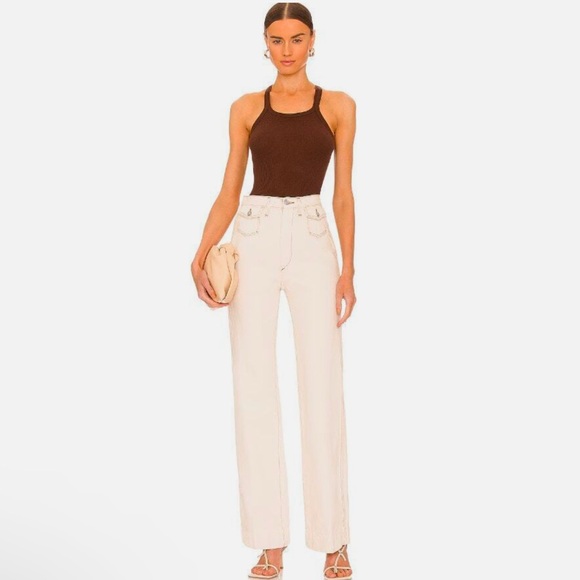 RE/DONE Womens Original 70s Pocket Wide Leg Jeans 27 Cream Rinsed Birch NWOT